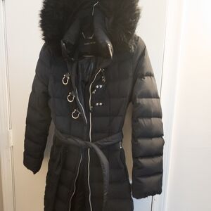 Ivanka Trump Black Puffer Jacket with Fur Trim
